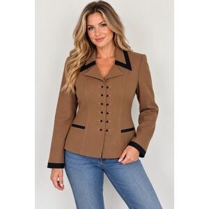 Vintage BORA Equestrian Blazer Size 10 Brown Black Trim Y2K Riding Jacket